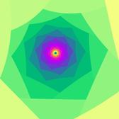 a fractal pattern composed of a straight edges spiral with multiple colours reducing away to a small central point