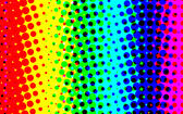 large halftone pattern featuring all colours of the spectrum formed by overlapping the 4 process colours of yellow cyan magenta and black