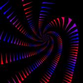 a twisted spiral pattern of colour cycling triangular wedges
