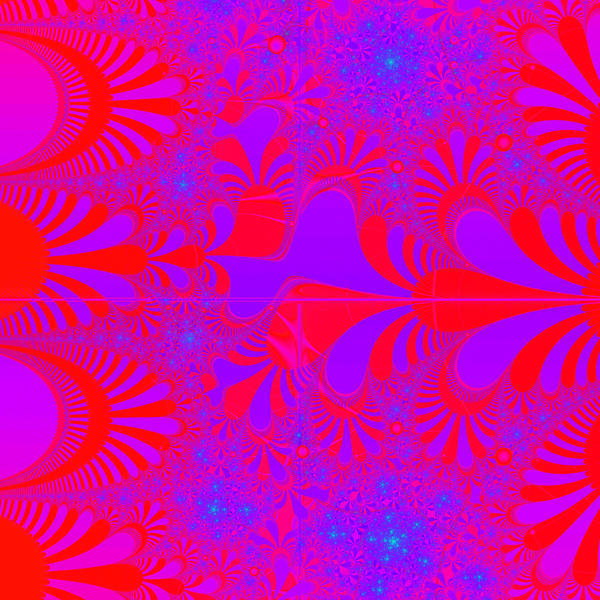 psychedelic computer generated pattern with vivid red and blue colours