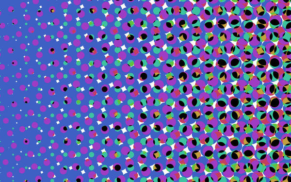a background of flase coloured overlapping halftone circles