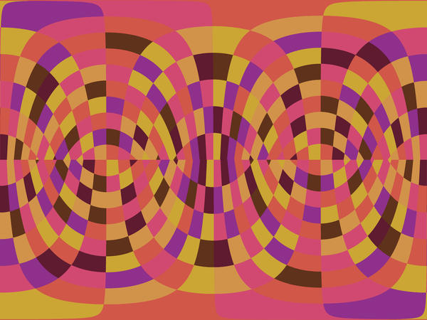 an orange backdrop of overlapping and transparent lines forming a distorted curved compostion
