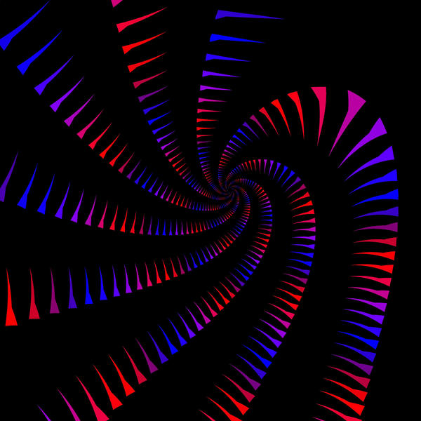 a twisted spiral pattern of colour cycling triangular wedges