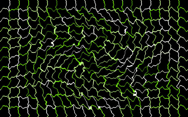 a square grid pattern of random sound wave traces