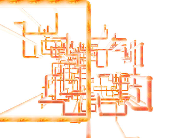 a network of orange pipes on a white background