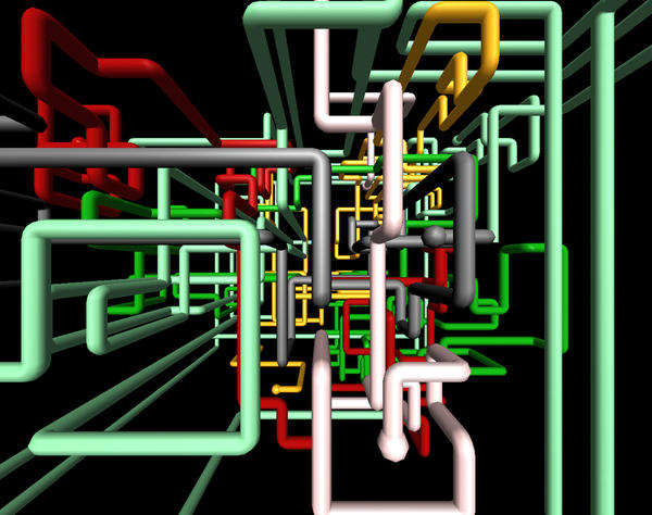a maze of different coloured pipes