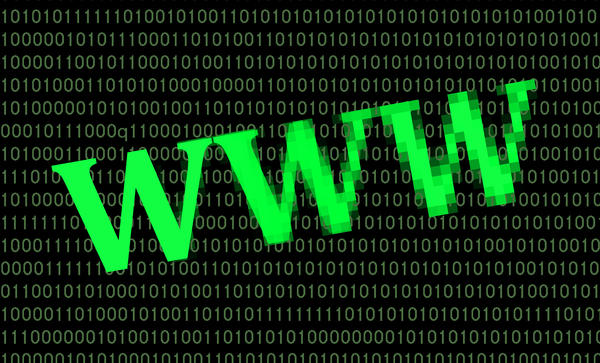 the letters www (world wide web) on a background of 'green screen' binary 1's and 0's