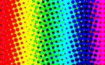 large halftone pattern featuring all colours of the spectrum formed by overlapping the 4 process colours of yellow cyan magenta and black