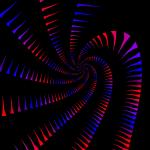 a twisted spiral pattern of colour cycling triangular wedges