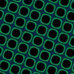 computer generated backdrop of green squares with glowing edges