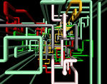 a maze of different coloured pipes