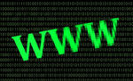 the letters www (world wide web) on a background of 'green screen' binary 1's and 0's