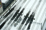 Railway lines in winter with snow melted around electrically heated points