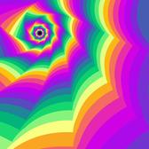 A colourful rainbow coloured computer generated 'spiral' pattern