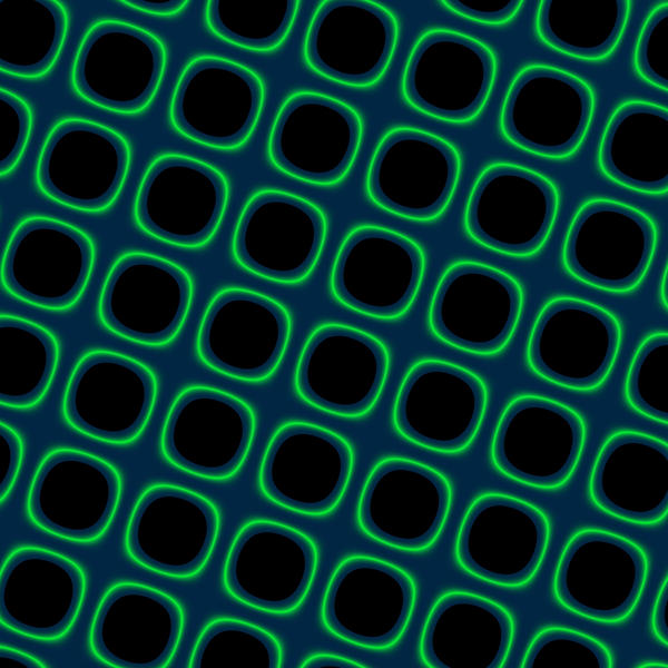 computer generated backdrop of green squares with glowing edges