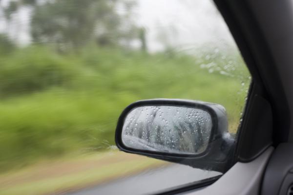 the door mirror on the side of a car