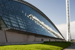 Exterior view of the Glasgow Science Centre, with IMAX cinema, Science Mall and Glasgow Tower building