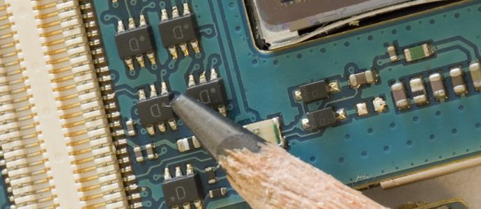 Microelectronics - the Circuit board from a mobile phone